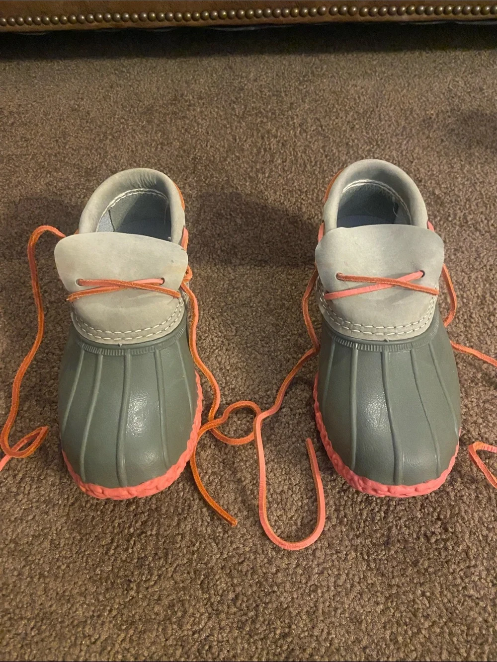 L.L. Bean Women's Gray Duck Boots with Coral Accents